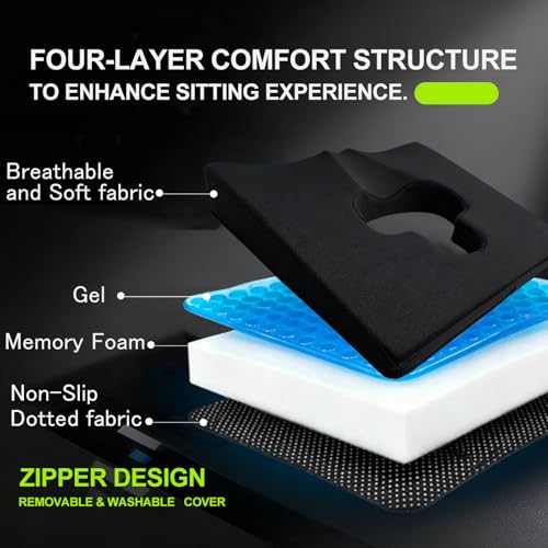 Gel Wheelchair Seat Cushion,Bed Sore Cushions for Butt,Gel Cushion for Pressure Relief,Donut Pillow for tailbone pain relief,Coccyx,hemorrhoid Pillow,Cushion for Office Chair18"Lx15"Wx3"H(BLACK) - color: Black
