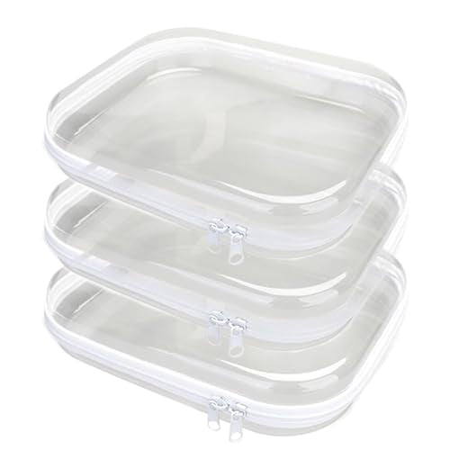 3PCS Clear Hard Plastic Zipper Case, Double Zippers Hard Pouch, Portable Travel Organizer Bin Clear Makeup Bag for Toy Storage, Snack Bag, Cosmetics, Diaper Bag, Toiletry Bag (3PCS-M) - color: 3PCS-M