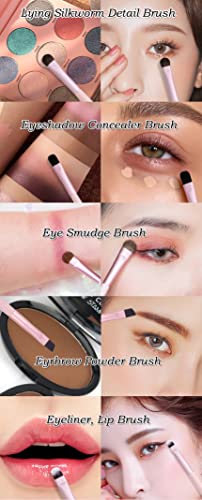 AKOAK 5 Pcs/set Travel Portable Mini Eye Makeup Brush Set Apply Eyeshadow Eyeliner Eyebrow Brush Lip Makeup Brush Set Makeup Tools (Pink) - color: Pink