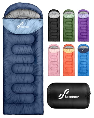 Sportneer Sleeping Bag for Adults & Kids, Cold Weather & Warm Waterproof Camping Sleeping Bag, Compact Portable for Camping Hiking & Travel - color: Dark Blue + Light Blue, size: 3.3lbs, 50-80℉