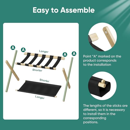 Smuxee Natural Bamboo Luggage Rack for Guest Room, Foldable Suitcase Stand with Storage Shelf, Easily Assembled Luggage Stand with 5 Nylon Straps for Guest Room Bedroom Hotel - color: Natural 1PCS