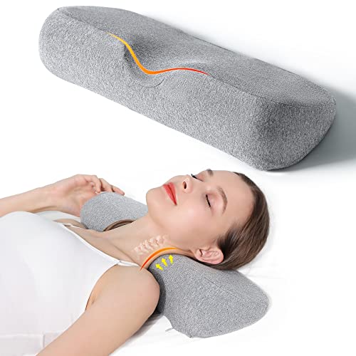 Cervical Neck Pillows for Pain Relief Sleeping, Memory Foam Neck Bolster Pillow for Stiff Pain Relief, Neck Support Pillow Neck Roll Pillow for Bed Pillow (Light Grey) - color: Light Grey