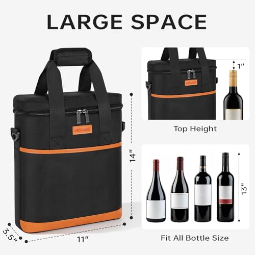 3 Bottle Wine Tote Bag with Adjustable Shoulder Strap & Handle Insulated Padded Wine Cooler Bag Portable Wine Bottle Carrying Case for Picnic, Travel, Party, BYOB