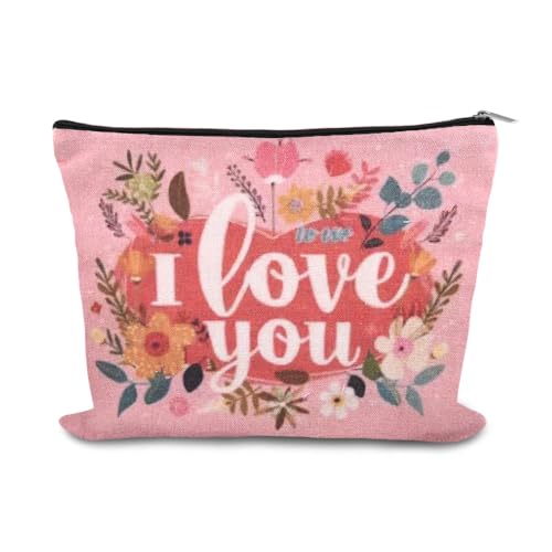 I Love You Gfts for Women Makeup Bag Valentines Day Canvas Cosmetic Bag Anniversary Toiletry Bags for Her Flower Travel Make Up Bag Pouch Birthday Gifts for Wife Girlfriend Fiancee Gf Graduation Gifts - color: I Love You Gfts for Women Makeup Bag