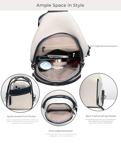 Alldaily Large Sling Bag for Women Crossbody Purse Leather Fashionable Trendy Chest Bag for Travel, Fanny Pack (Dark Blue&White) - color: Dark Blue With White