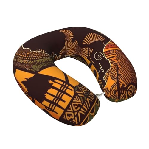 African Map Ethnic Pattern Travel Pillow Neck Rest Soft Comfortable Memory Foam Travel Neck Pillow U-Shaped Sleeping Rest Cushion Travel Accessories for Airplane Car and Office