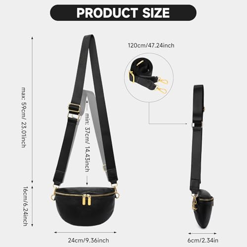 GAEKEAO Crossbody Bags for Women Fashion Sling Purse Fanny Pack Leather Belt Bum Bag Chest Shoulder Bag for Travel Black - color: A01 Black