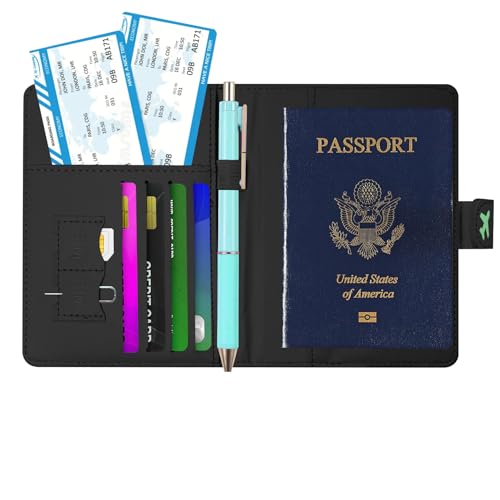 Passport Holder, Travel Wallet Cover with Pen Loop | Cute RFID Blocking Leather Case with Magnetic Closure for Travel Essentials-Pawprint - color: F-Pawprint