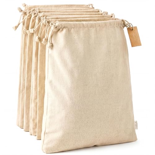 LEAFICO Cotton Storage Bags – X-Large 14x17 Inch (6-Pack) – Reusable Muslin Bags with Drawstrings – Biodegradable Canvas Fabric Sacks – Perfect for Bread, Bulk Produce, Potatoes, Onions, Shoes - size: X-Large 14x17"(6pack)