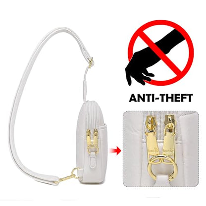 Haytijoe Small Anti Theft Crossbody Bag for Women Faux Leather Lightweight Sling Bags RFID Blocking Fanny Pack for Travel - color: White