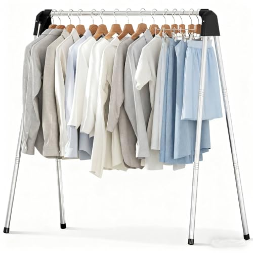APEXCHASER 55 Inch Clothes Drying Rack Foldable, Stainless Steel Laundry Drying Rack Collapsible, Clothes Hanger for Sweater Baby Clothes Towel for Indoor & Outdoor, Portable Clothes Airer for Travel - size: 55.3 inch