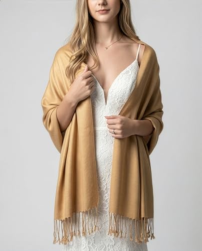 Achillea Lightweight Pashmina Scarf for Women – Soft Silky Shawl Wrap for Evening Dresses, Bridesmaids & Everyday Wear - color: Camel