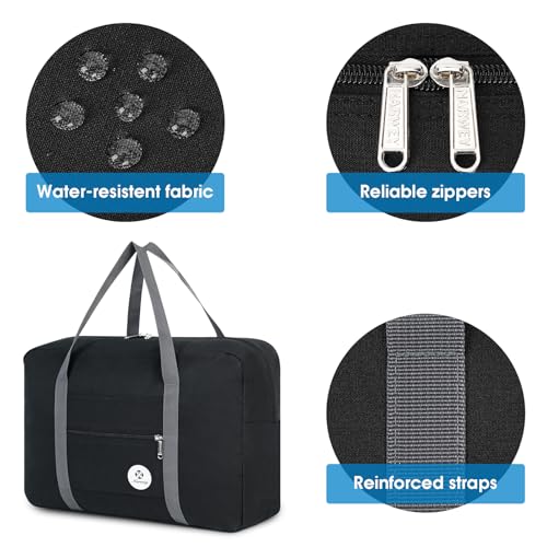 For Spirit Airlines Personal Item Bag Foldable Travel Duffel Bag Tote Carry on Luggage Duffle Overnight for Women and Men - color: 1112 Black