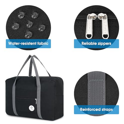 For Spirit Airlines Personal Item Bag Foldable Travel Duffel Bag Tote Carry on Luggage Duffle Overnight for Women and Men - color: 1112 Black