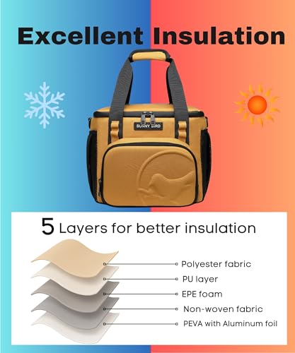 SUNNY BIRD 12L Large Insulated Lunch Bag, Leakproof and Foldable Lunch Cooler Box for Women Adult and Men, Fits 18 Cans (Ochre 01) - color: Ochre 01