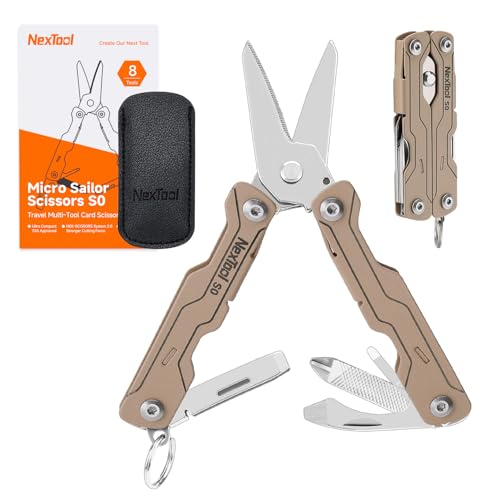 NexTool Micro Sailor Scissors S0, Mini Keychain Multitool with Serrated Scissors, 8-in-1 Lightweight EDC Tool for Travel, Outdoor, Everyday Carry, Cool Gadget for Men(khaki) - color: S0 Khaki