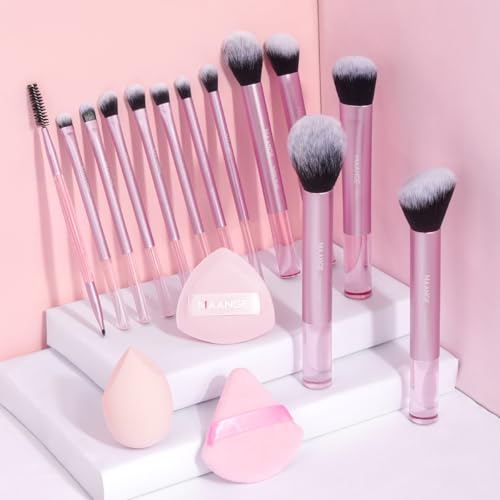 MAANGE 16PCS Makeup Brush Set Travel Makeup Brushes for Liquid Powder Contour Concealer Cream Cosmetics Blending Eyeshadow Eyeliner (Pink) - color: Pink