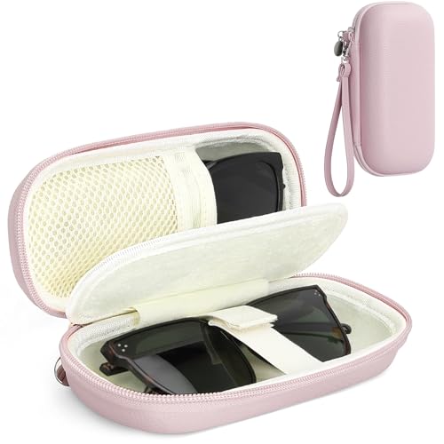 Double Glasses Case for Women Men, Dual Eyeglass Travel Organizer with Wristband - color: Purple