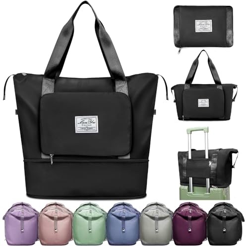 Ranslen Large Capacity Folding Travel Bag,Expansion Travel Duffel Bag with Dry and Wet Separation Portable Travel Duffel Bag - color: Black