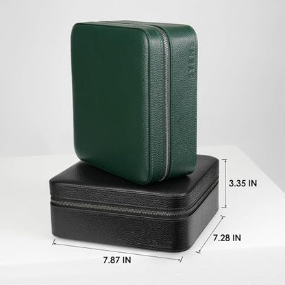 Watch Travel box Real Top-grain Leather, 6 Watches Storage Organizer Roll Case for Man and Women, Leather Packing Box with Suede to Protection Zipper Fit All Watches Up to 60mm (6W-Z-GRL) - color: 6W-Z-GRL