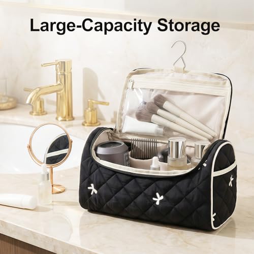 Quilted Hair Tools Travel Bag, Cute Portable Organizer Case with Hanging Hook, Compatible with Dyson Airwrap Styler,Hair Curler Accessories - color: White Bow