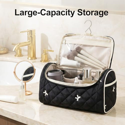 Quilted Hair Tools Travel Bag, Cute Portable Organizer Case with Hanging Hook, Compatible with Dyson Airwrap Styler,Hair Curler Accessories - color: Black Bow