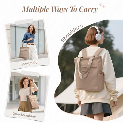 GOLF SUPAGS Convertible Laptop Backpack for Women Casual Daypack Notebook Tote Bag for Work College Travel Leisure (Champagne) - color: Champagne-n