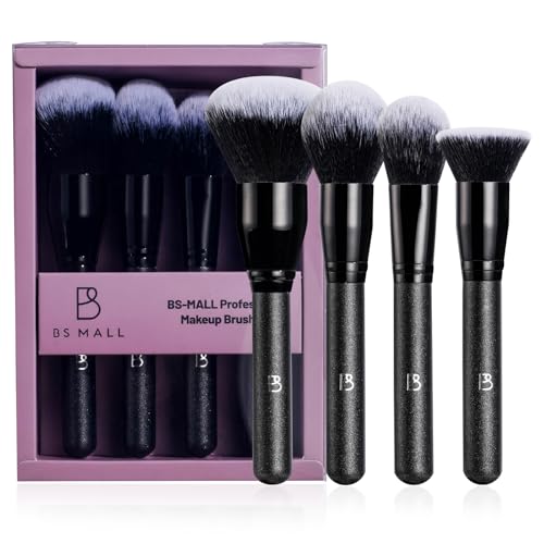 BS-MALL Soft Professional Makeup Brush Set - 4 Pcs Travel-friendly Brushes Including Foundation Brush for Liquid Makeup, Powder Brush & Blush Brush,Daily use (All Black) - color: All Black