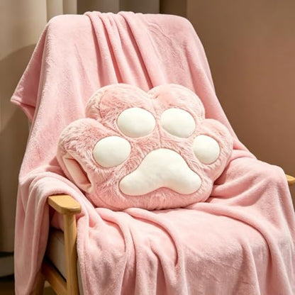 RYOLOY Cat Paw Warm Hand Pillow,with 66 * 35Inch Travel Blanket,2 in 1 Travel Pillow and Blanket Set,for Car Office Camping Essentials (Pink) - color: Pink
