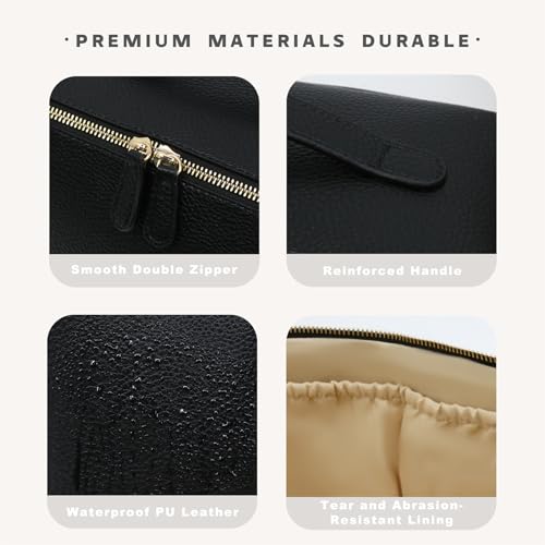 Travel Makeup Bag – Large Cosmetic Organizer with Waterproof PU Leather, Smooth Double Zipper & Tear-Resistant Lining, Toiletry Pouch for Women (Black) - color: 01-Black