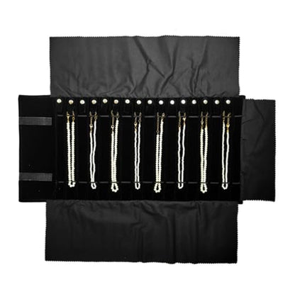 Portable Jewelry Roll Untangled Secure Necklace Travel Storage Bag Displays Holder 16 Chain (Black Diamond) - color: Black Diamond