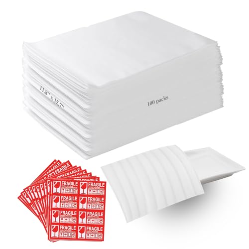 100pcs Packing Supplies for Moving, 11.8x15.7Inch Moving Supplies Cushioning Packaging Foam Pouches with 100 Fragile Stickers, Packing Materials for Moving, Packaging, Storage - size: 100 pack (11.8 × 15.7 inches)