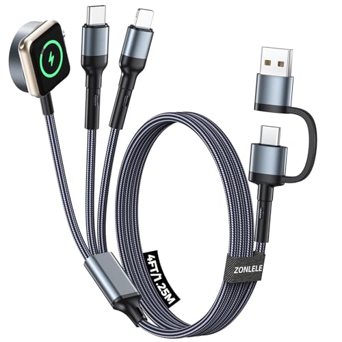 Travel Essentials for Apple Watch Charger,Multi Charging Cable for iPhone 17,iWatch Charger USB C Cord,Car Cruise RV Camping Essentials 2026 for iWatch Ultra/11&iPhone 16/15, Xbox One Cables - color: Black, size: 4 FT