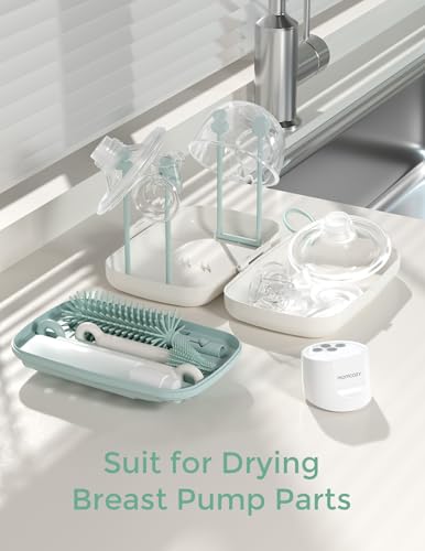 Momcozy Bottle Brush Set - Baby Bottle Cleaner Kit with Silicone Brush, Nipple Brush, Straw Brush, Soap Dispenser, Drying Rack - 7 in 1 Bottle Cleaning Tool for Home and Travel, Green - color: Green, size: Classic Style