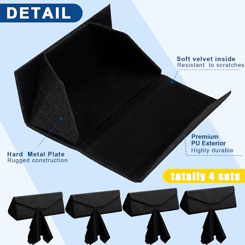 Flutesan 4 Pack Foldable Glasses Sunglasses Case PU Hard Shell Collapsible Eyeglasses Leather Case 4 Cleaning Cloths - color: Black Color