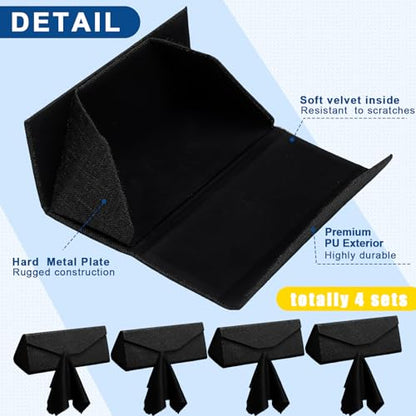 Flutesan 4 Pack Foldable Glasses Sunglasses Case PU Hard Shell Collapsible Eyeglasses Leather Case 4 Cleaning Cloths - color: Black Color