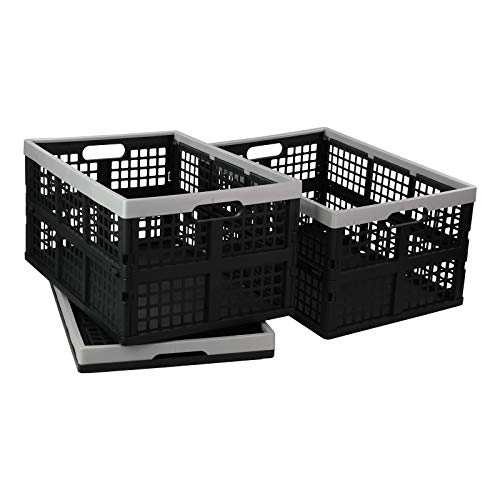 Vababa 42 L Plastic Stackable Collapsible Storage Crate, 3-Pack Stacking Folding Storage Basket - size: 42 L