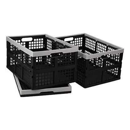 Vababa 42 L Plastic Stackable Collapsible Storage Crate, 3-Pack Stacking Folding Storage Basket - size: 42 L