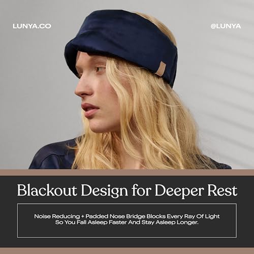 Lunya Washable Silk Sleeping Mask - Thermoregulating Mulberry Silk, Light Blocking and Comfortable Fit – Sleep Mask for Women and Men with Box - Deep Blue - Large - color: Deep Blue - Large, size: Large