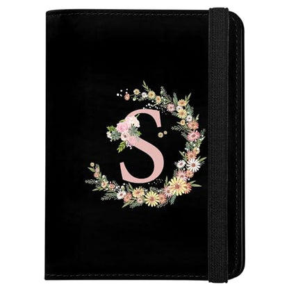 Cute Passport Holder and Holder Combo Passport Cover with RFID Blocking Women Men Compatible Wallet Credit Card Protector（Initial Monogram-S） - color: Black-S