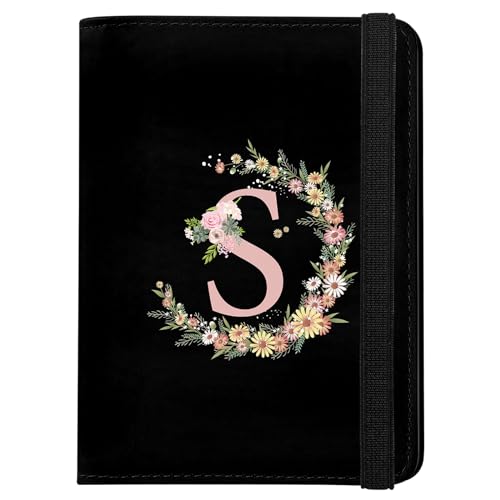 Cute Passport Holder and Holder Combo Passport Cover with RFID Blocking Women Men Compatible Wallet Credit Card Protector（Initial Monogram-S） - color: Black-S