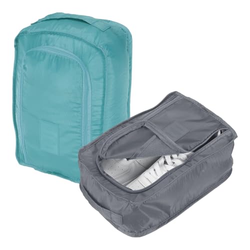 Foldable Travel Shoe Bag, Waterproof Shoe Pouches Organizer with Handle Travel Packing Cubes -Fitting for Storing (Sneakers/Sandals/Fitness Shoes) 2 Pcs & Gray/Light Blue - color: Gray/Light Blue
