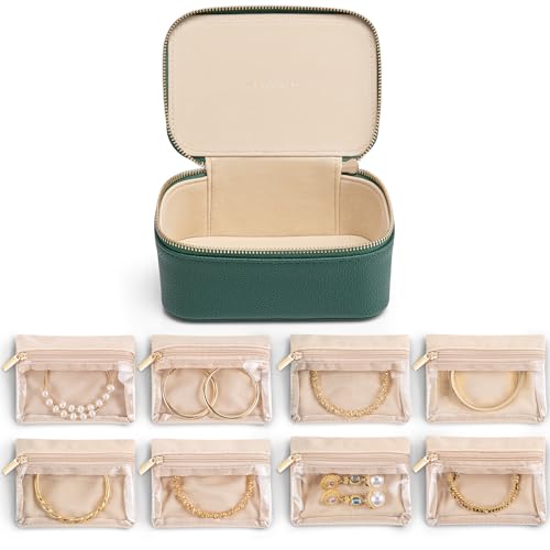 VLANDO Jewelry Travel Case,Travel Jewelry Organizer with Clear Velvet Jewelry Bags 8Pcs Zipper Pouch for Women Girl Gift-Green - color: C.8PCS Green