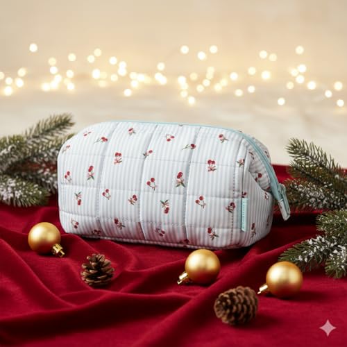 BAGSMART Makeup Bag Travel Toiletry Bag, Puffy Padded Make Up Bags for Women Makeup Organizer Case, Wide-open Pouch Purse Travel Essentials Toiletries Accessories Brushes, Ditsy Cherry - color: 28-Ditsy Cherry