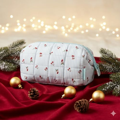 BAGSMART Makeup Bag Travel Toiletry Bag, Puffy Padded Make Up Bags for Women Makeup Organizer Case, Wide-open Pouch Purse Travel Essentials Toiletries Accessories Brushes, Ditsy Cherry - color: 28-Ditsy Cherry