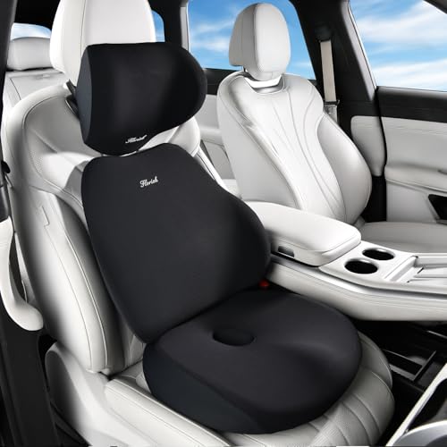FLORICH Car Seat Cushion & Lumbar Support Pillow & Car Neck Pillow, Ergonomic Memory Foam Driving Seat Cushions for Back & Sciatica Pain Relief, Non-Slip Cushion for Car, Office Chair,Wheelchair-Black - color: A-cushion&lumbar&neck Pillow-black