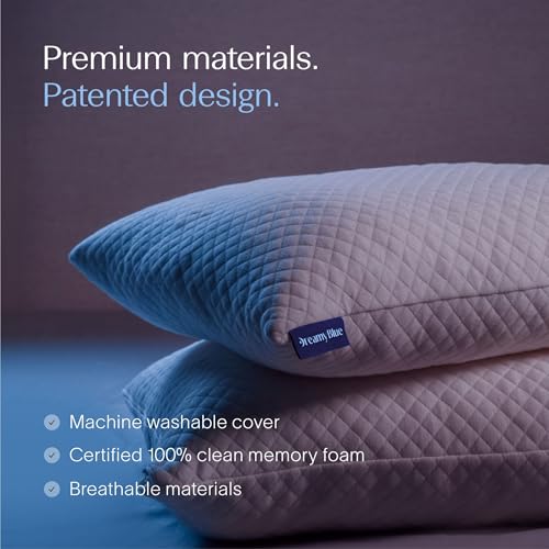DreamyBlue Signature Pillow w/Adjustable Loft • Shredded Memory Foam Fill • Neutral Alignment for Side, Back, and Stomach Sleepers • Washable Bamboo Rayon Cover • CertiPUR-US Certified Foam (Queen) - size: Queen (Pack of 1)
