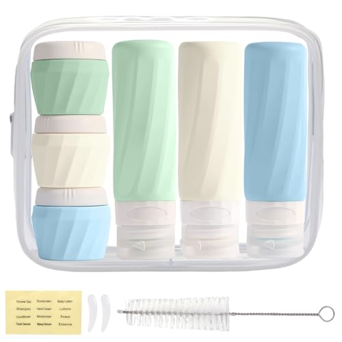 11 Pack Travel Bottles for Toiletries, TSA Approved 3oz Leak Proof Refillable Silicone Squeezable Containers Kit for Shampoo Lotion Conditioner with Toiletry Bag - color: 11pack/Colorful 2