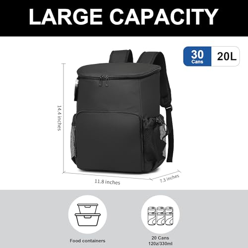 Backpack Cooler for Men and Women Insulated Waterproof Soft Lightweight Cooler Bag Leakproof 30 Cans Travel Camping Picnic Beach - color: Black, size: 30 Cans
