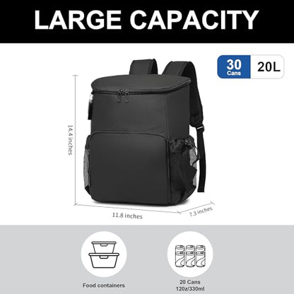 Backpack Cooler for Men and Women Insulated Waterproof Soft Lightweight Cooler Bag Leakproof 30 Cans Travel Camping Picnic Beach - color: Black, size: 30 Cans